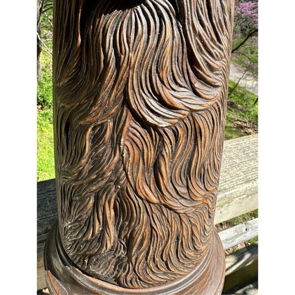 Vintage MCM 70s Ceramic Large Lamp Carved Look 3 Faces Beards Unique 19” Signed - Picture 9 of 16